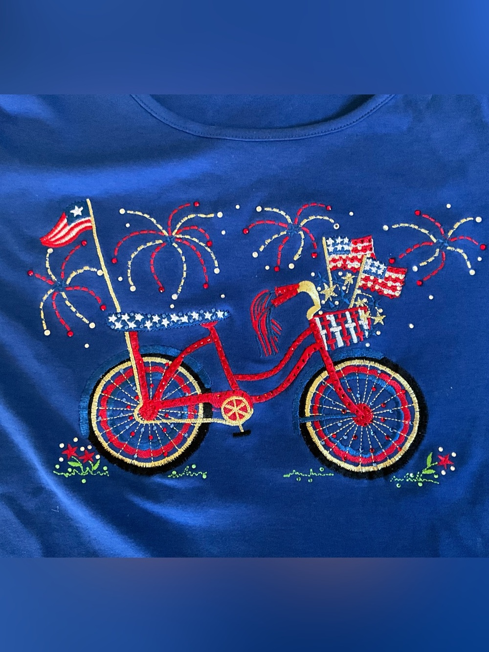 Quacker Factory Red, Blue, Gold Embroidered Holiday Bicycle